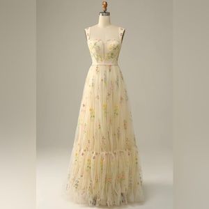 Champagne A-Line Embroidery Prom Dress